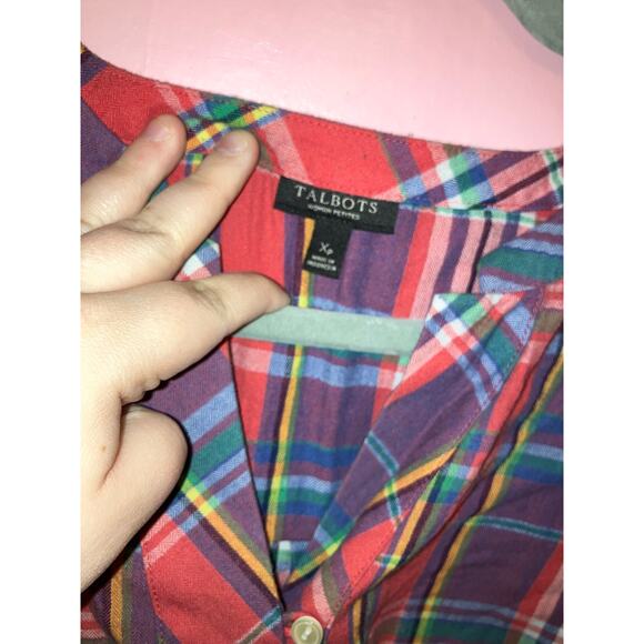 Talbots Plaid Multicolor Popover Tunic Flannel Top XL Petite - Picture 2 of 5